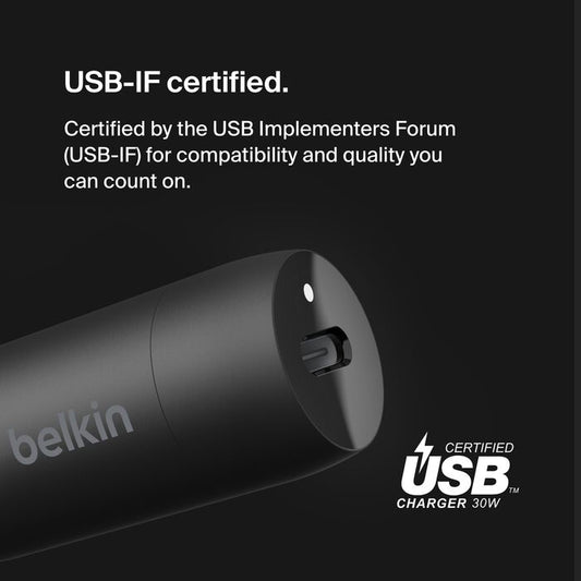 Belkin BoostCharge USB-C PD Car Charger 30W + 1M USB-C to USB-C Cable