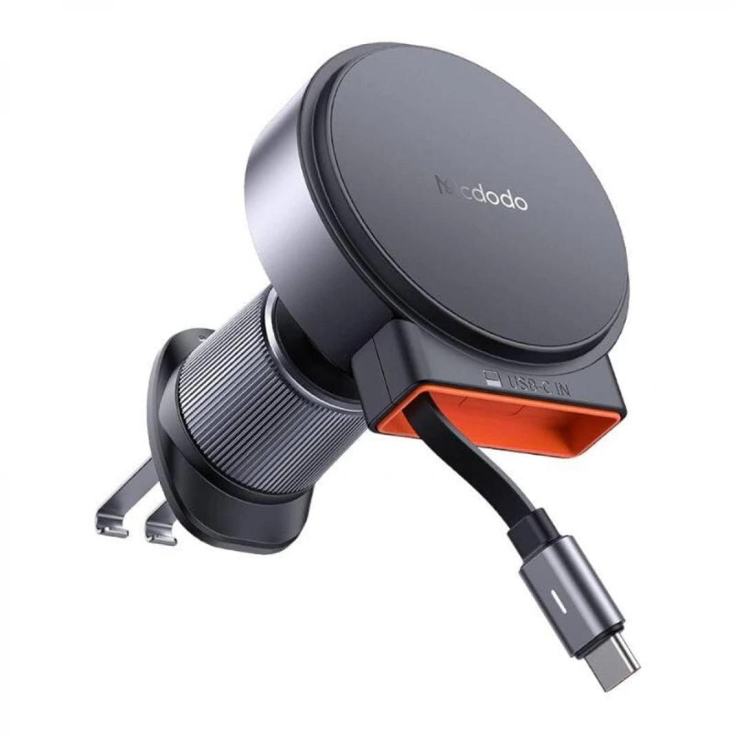 Mcdodo 15W Magnetic Wireless Car Charger with Retractable Cable - BLACK