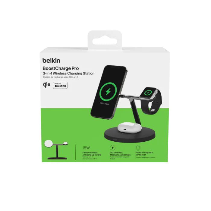 Belkin BoostCharge 3-in-1 Qi2 wireless charger, Black