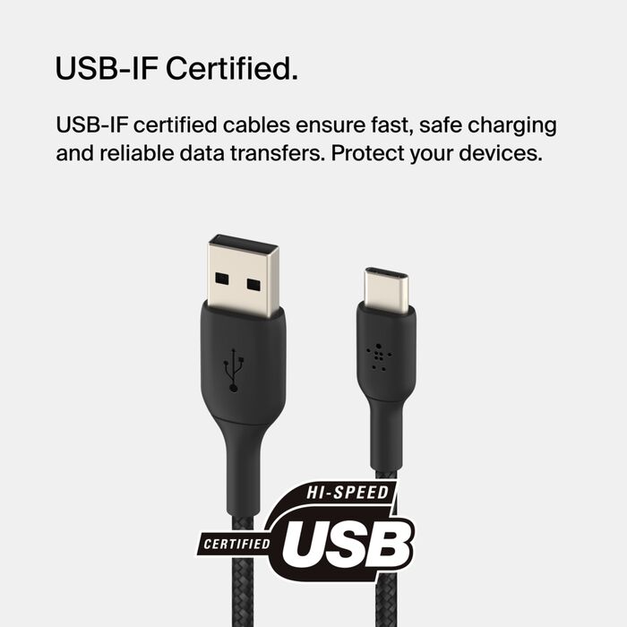 Belkin BoostCharge USB-A to USB-C Braided Cable, 1M, Black