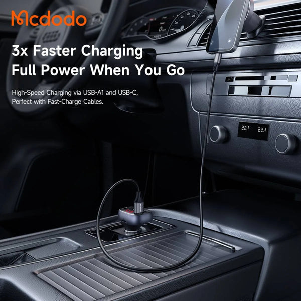 Mcdodo cargo 72w 3-port car charger with wireless radio fm transmitter -BLACK