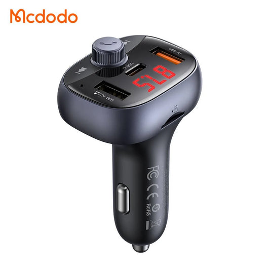 Mcdodo cargo 72w 3-port car charger with wireless radio fm transmitter -BLACK