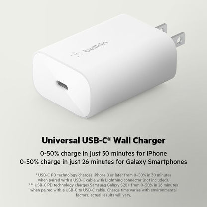 Belkin 25W USBC PD WALL CHARGER & 1M PVC C-C, WHT