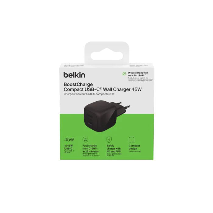Belkin BoostCharge 45W USB PD WALL CHARGER WITH PPS, BLK