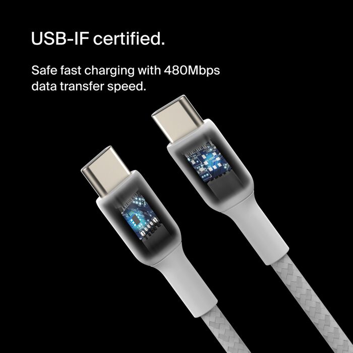 Belkin BoostCharge braided USB-C to USB-C 2M, White, 2pack