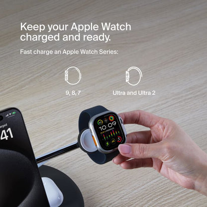 Belkin BoostCharge 3-in-1 Magnetic Charging Stand with Qi2 Fast Wireless Charging 15W, Black
