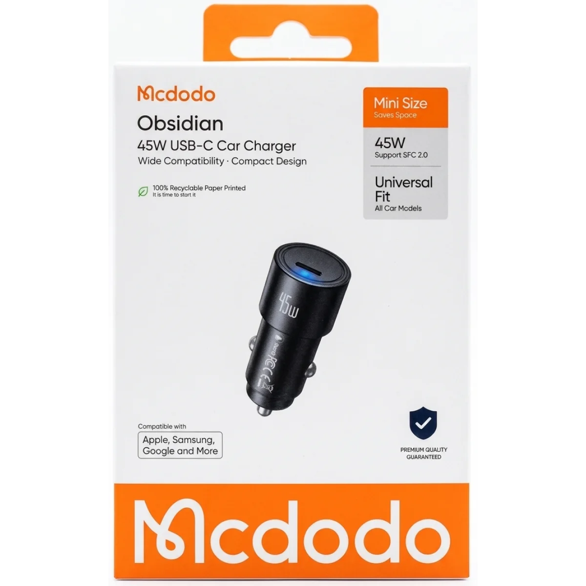 Mcdodo Obsidian 45W USB-C Car Charger -Black