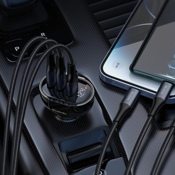 Mcdodo Charger 128W USB+ 2 Type-C Car Charger with Digital Display - Black