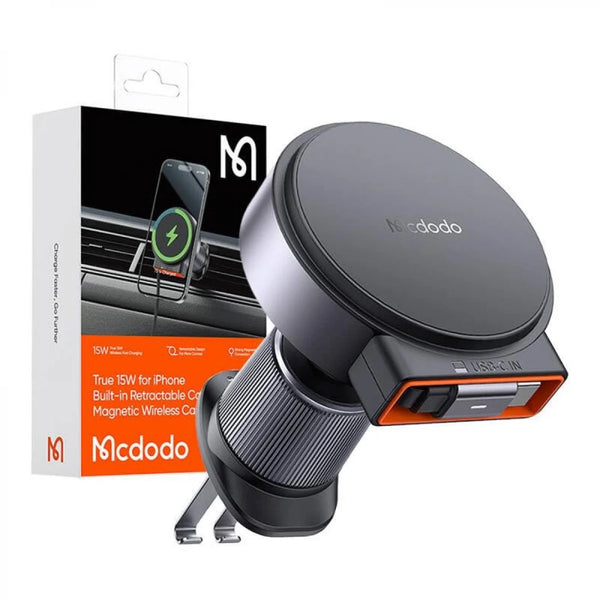 Mcdodo 15W Magnetic Wireless Car Charger with Retractable Cable - BLACK