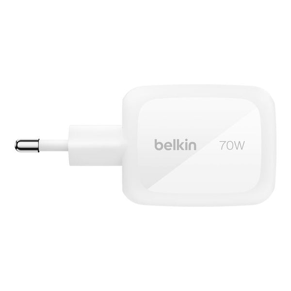 Belkin 70W 3PORT GAN Wall Charger with Interchangeable Plug Tips (US PLUG + UK&EU PLUG), White