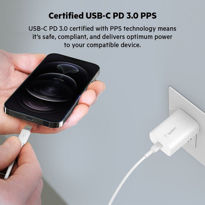 Belkin 25W USBC PD WALL CHARGER & 1M PVC C-C, WHT