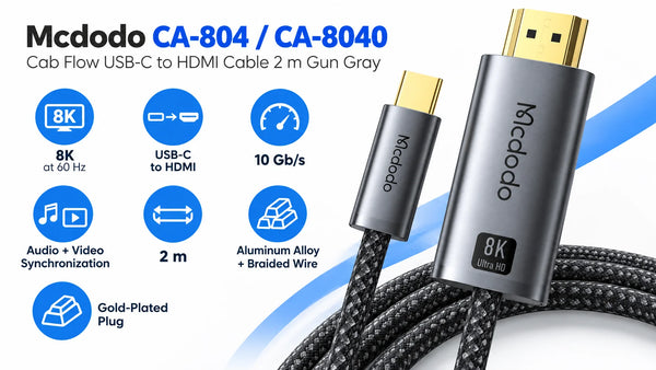 Mcdodo CA-804 / CA-8040 Cable Flow USB-C to HDMI 8K 60Hz 2m Metallic Gray