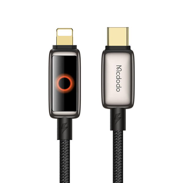 Mcdodo USB-C to lightning 36w auto power off cable with halo breathing light -BLACK
