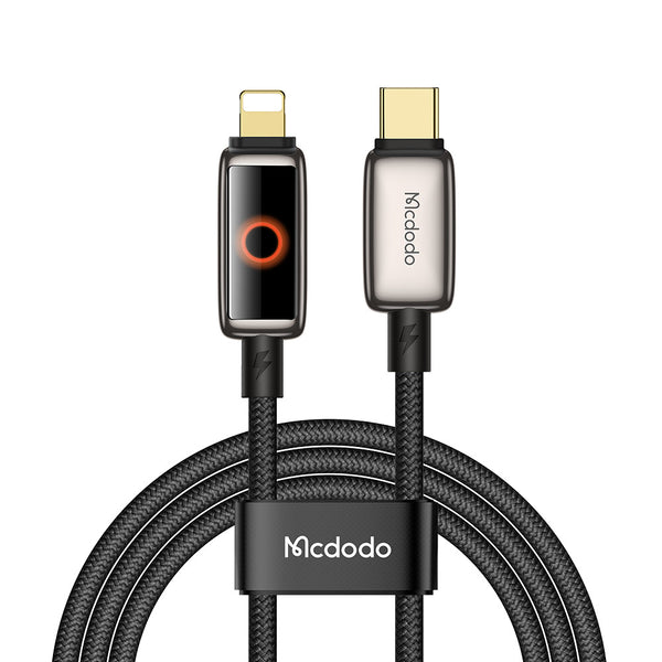 Mcdodo USB-C to lightning 36w auto power off cable with halo breathing light -BLACK