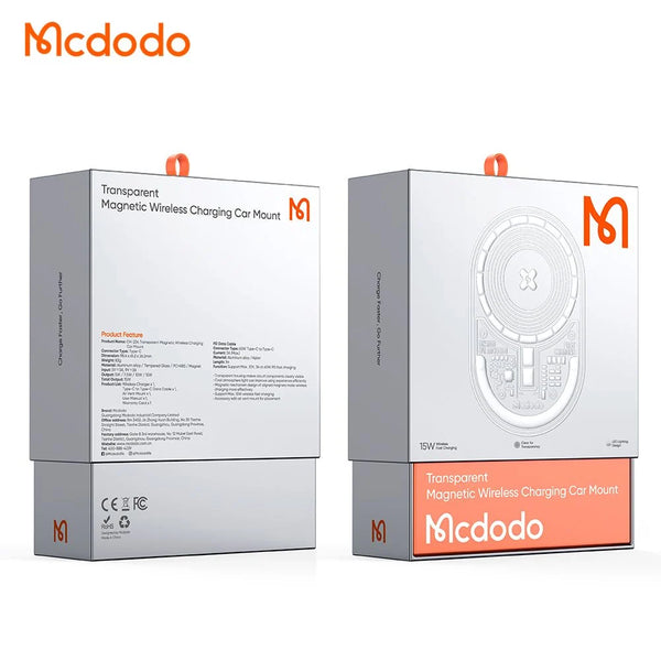 Mcdodo transparent magnetic wireless charging car mount - BLACK
