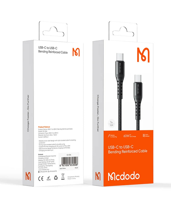 MCDODO USB-C To USB-C Bending Reinforced Cable - BLACK