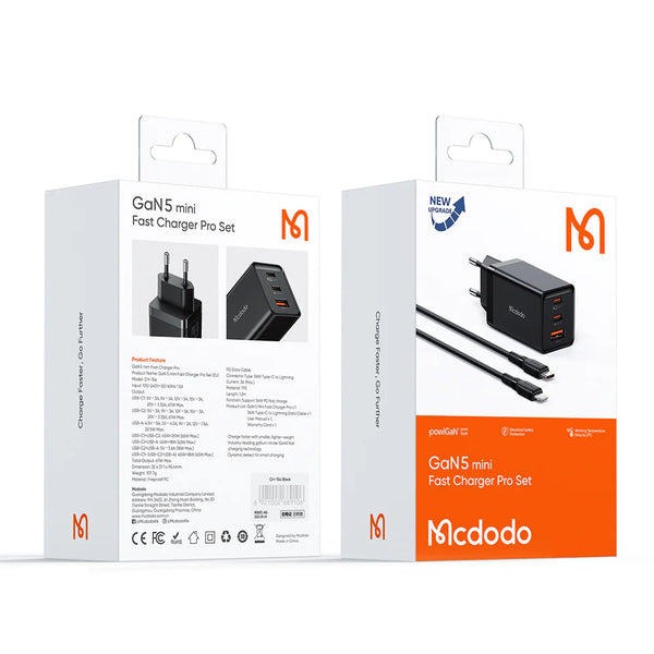 Mcdodo GaN 5 Mini Pro 67W Charger with 2m USB-C Cable - Black