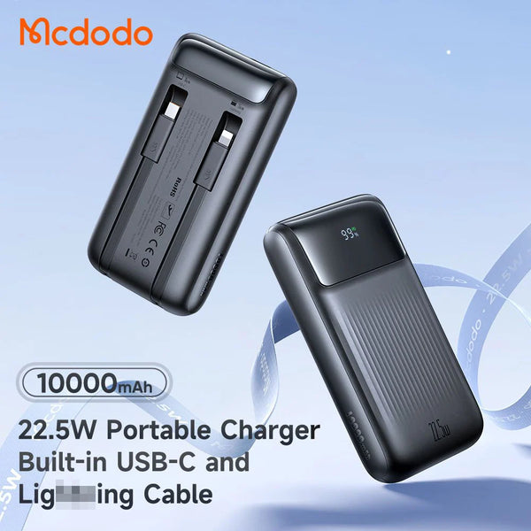 Mcdodo 10000mAh 33W Power Bank with Built in Cables Digital Display - Black