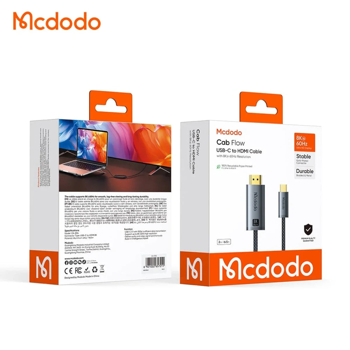 Mcdodo CA-804 / CA-8040 Cable Flow USB-C to HDMI 8K 60Hz 2m Metallic Gray