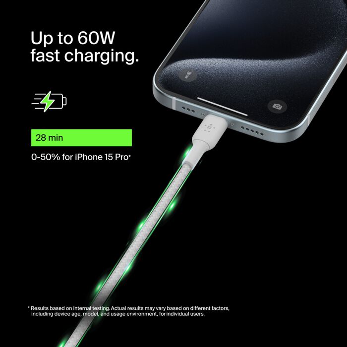 Belkin BoostCharge braided USB-C to USB-C 2M, White, 2pack