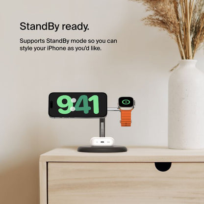 Belkin BoostCharge 3-in-1 Magnetic Charging Stand with Qi2 Fast Wireless Charging 15W, Black