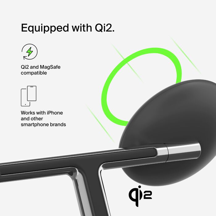 Belkin BoostCharge 3-in-1 Magnetic Charging Stand with Qi2 Fast Wireless Charging 15W, Black