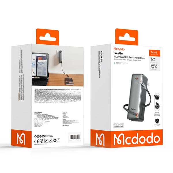 Mcdodo FreeGo 10000mAh 30W 3-in-1 Power Bank - Gray