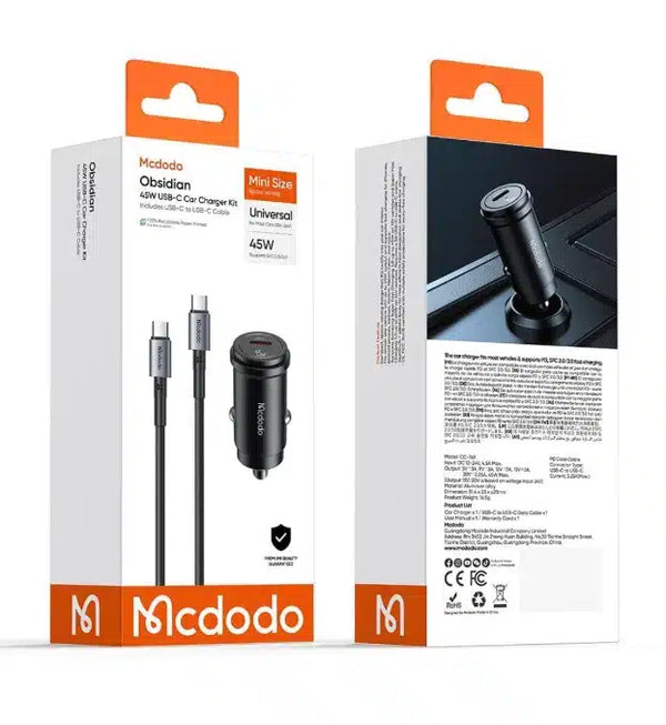 mcdodo obsidian 45w usb-c car charger kit - Black