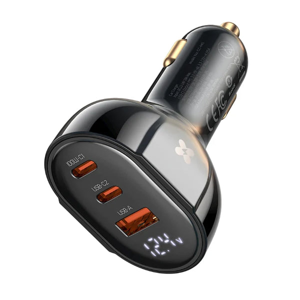 Mcdodo Charger 128W USB+ 2 Type-C Car Charger with Digital Display - Black