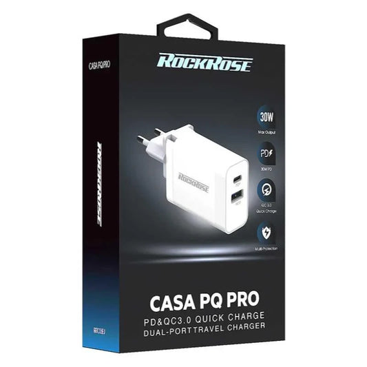 RockRose Casa PQ Pro 30W PD Dual Port Travel Charger – White